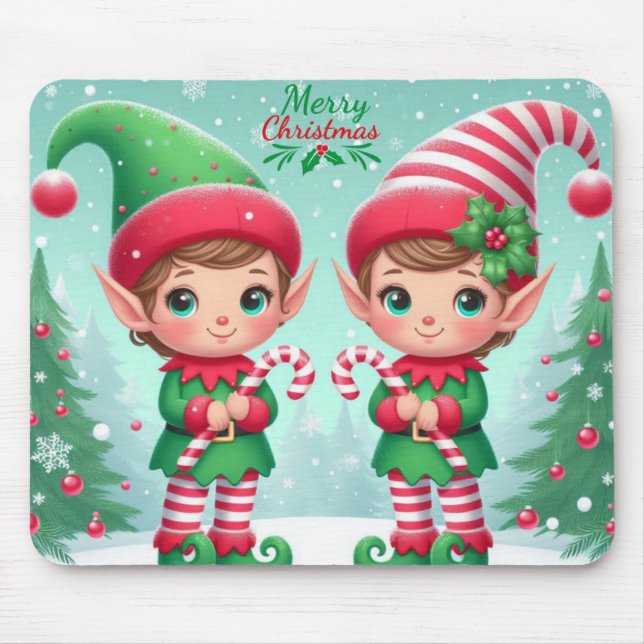 Cute Christmas elves  Mouse Mat (Front)
