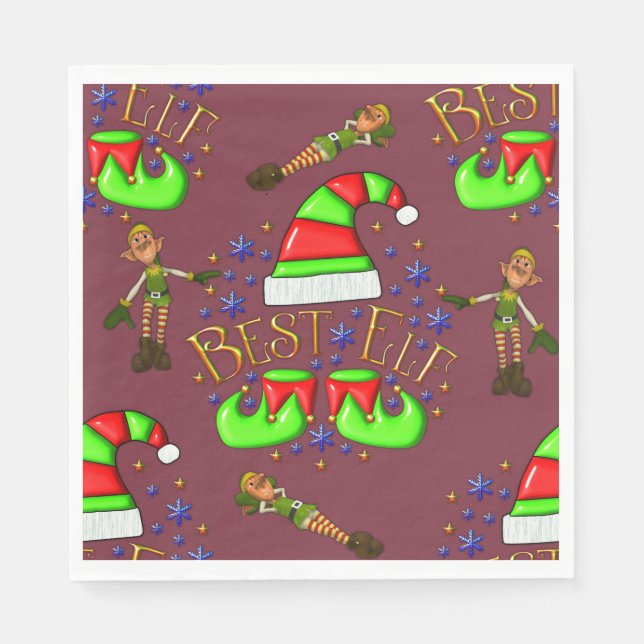 Cute Christmas Elves Napkin (Front)