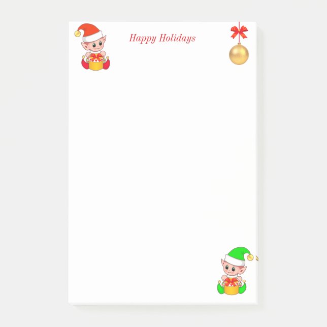 Cute Christmas Elves on White Post-it Notes (Front)