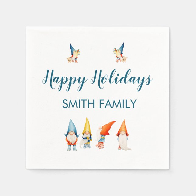 Cute Christmas Elves Paper Napkins (Front)