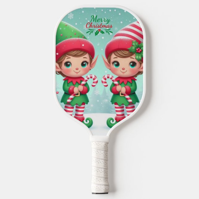 Cute Christmas elves  Pickleball Paddle (Front)