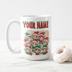 Cute Christmas Elves Squad Cartoon Illustration Coffee Mug