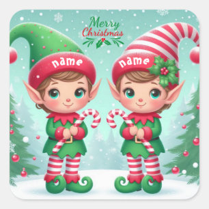 Cute Christmas elves  Square Sticker