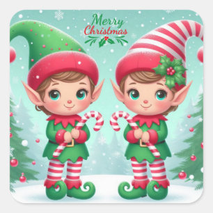 Cute Christmas elves  Square Sticker