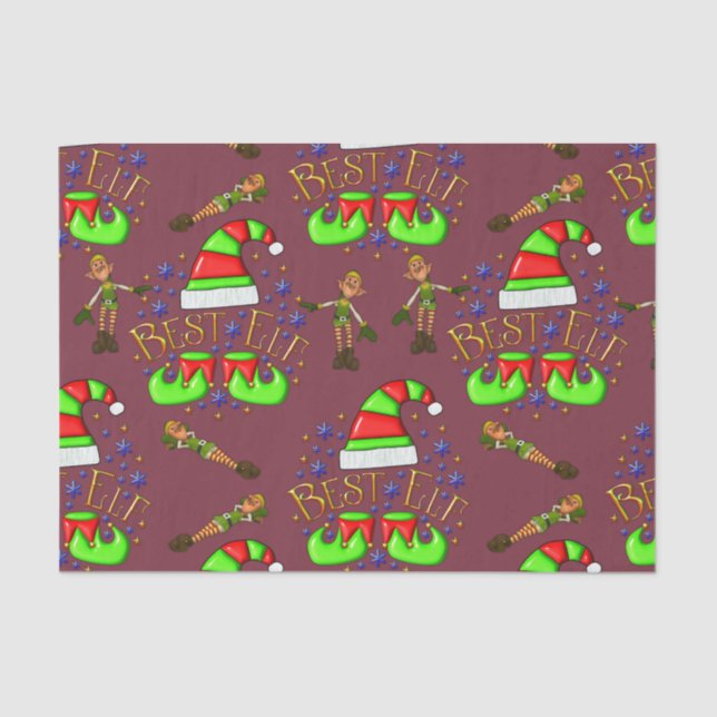 Cute Christmas Elves Tissue Paper (Front)