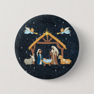 Cute Christmas Eve Nativity 6 Cm Round Badge
