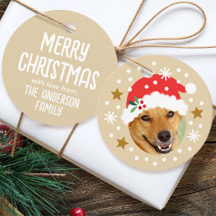 Cute Christmas Face-in-a-hole Pet Photo Gold Favour Tags