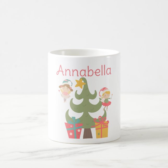 Cute Christmas Fairies Custom Name Coffee Mug (Center)
