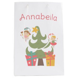 Cute Christmas Fairies Custom Name Medium Gift Bag