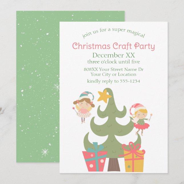Cute Christmas Fairies Invitation (Front/Back)
