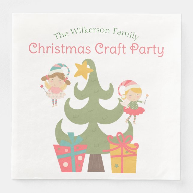 Cute Christmas Fairies Napkin (Front)