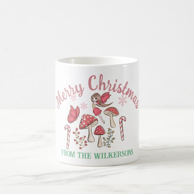 Cute Christmas Fairy and Mushrooms Coffee Mug (Center)