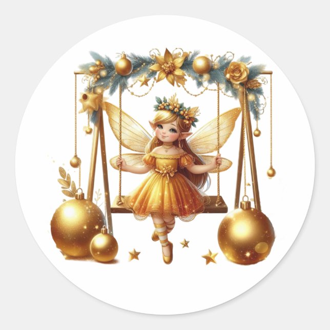 Cute Christmas fairy Classic Round Sticker (Front)