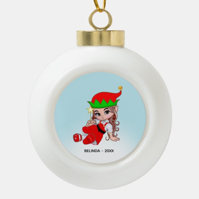 Cute Christmas Fairy Elf Metal Ornament (Front)