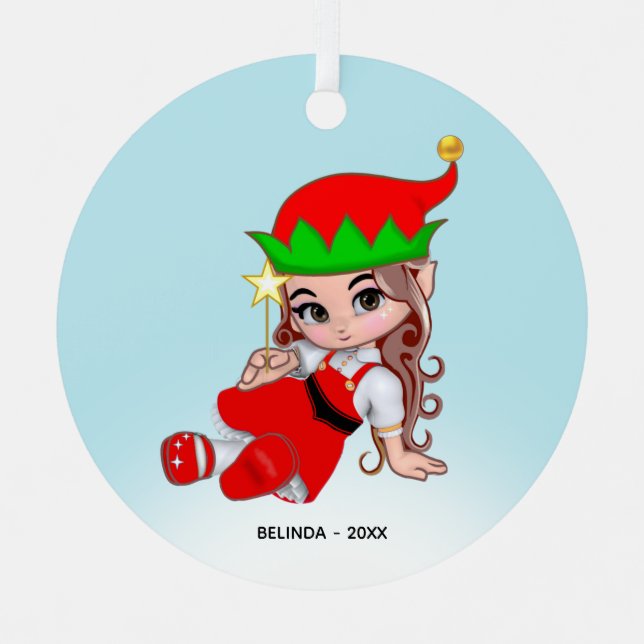 Cute Christmas Fairy Elf Metal Tree Decoration (Front)