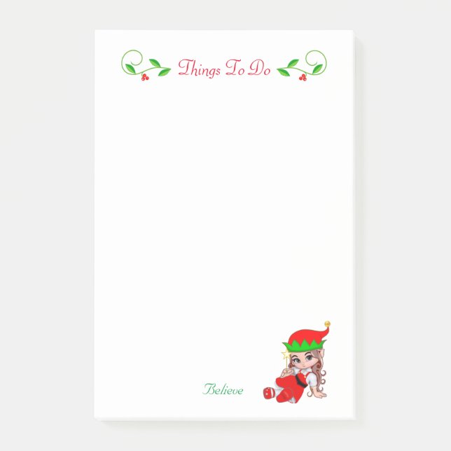 Cute Christmas Fairy Elf Things To Do Post-it Note (Front)