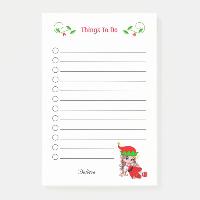 Cute Christmas Fairy Elf Things To Do Post-it Notes (Front)