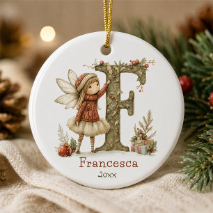 Cute Christmas Fairy Initial Customised Keepsake Ceramic Tree Decoration