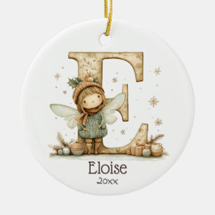 Cute Christmas Fairy Initial Personalised Holiday  Ceramic Tree Decoration