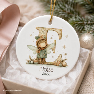 Cute Christmas Fairy Initial Personalised Holiday Ceramic Tree Decoration