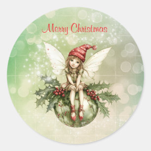 Cute Christmas Fairy on an Ornament Classic Round Sticker