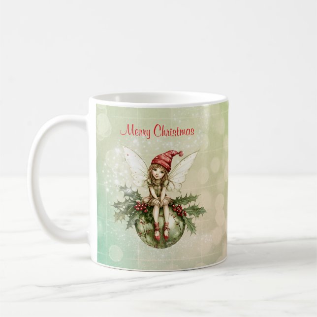 Cute Christmas Fairy on an Ornament Coffee Mug (Left)