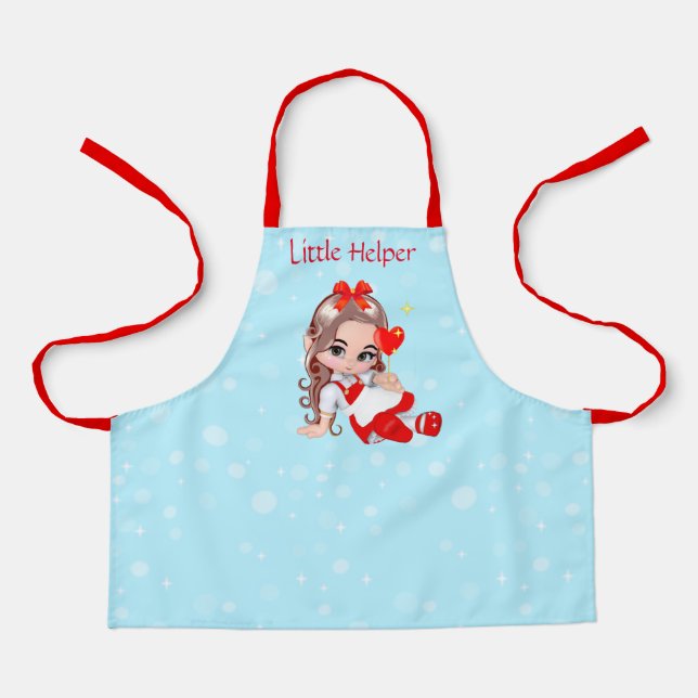 Cute Christmas Fairy on Light Blue Apron (Front)