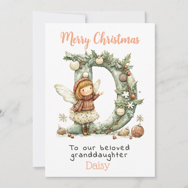 Cute Christmas Fairy Personalised Granddaughter  Holiday Card (Front)
