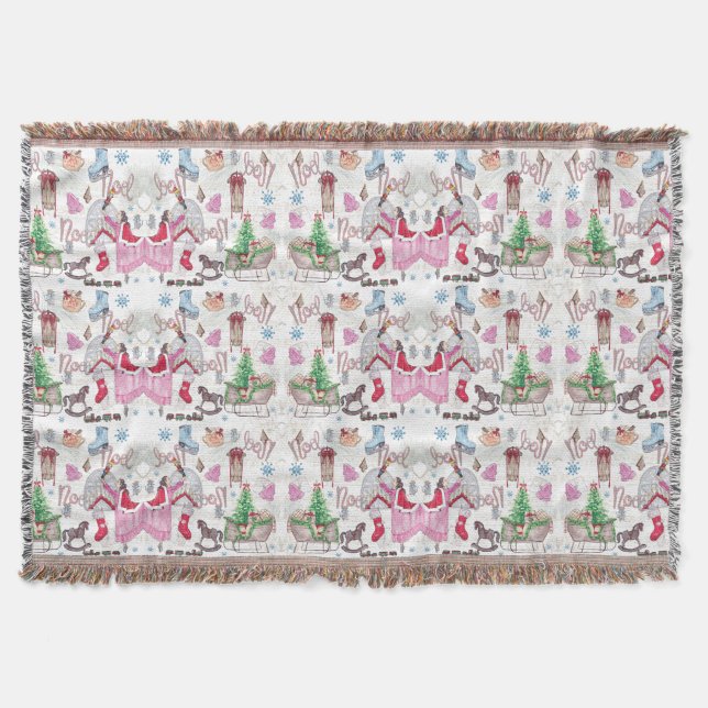 Cute Christmas Fairy Tale Hand painted Throw Blanket (Front)