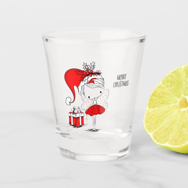 Cute Christmas Fairy with Gifts Shot Glass (Front)
