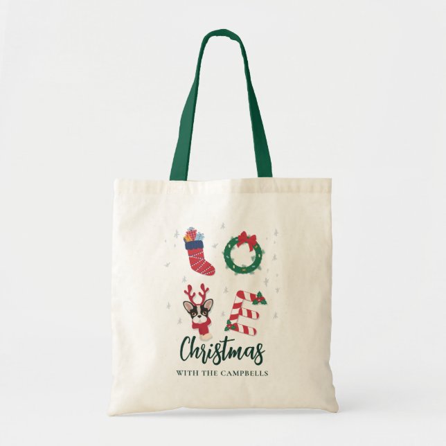 Cute Christmas Family Name Matching Holiday Tote Bag (Front)