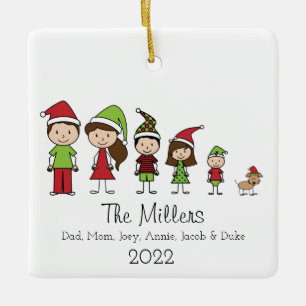 Cute Christmas Family of 5 with Dog Personalised Ceramic Ornament