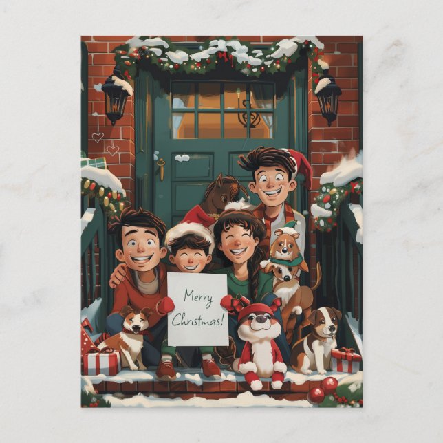 Cute Christmas Family Postcard (Front)