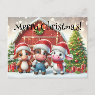 Cute Christmas Farm Animals Postcard