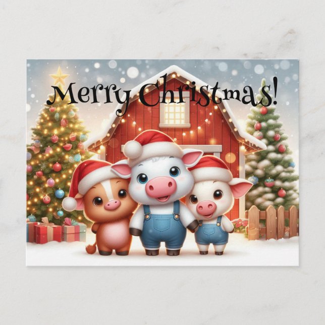Cute Christmas Farm Animals  Postcard (Front)