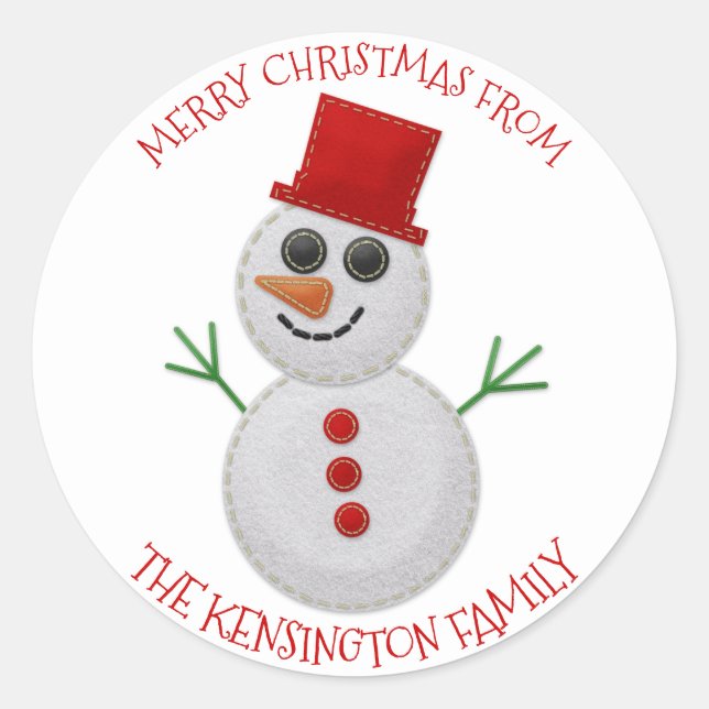 Cute Christmas Felt Snowman Envelope Seals (Front)