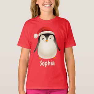 Cute Christmas Festive Penguin Custom girl name T-Shirt