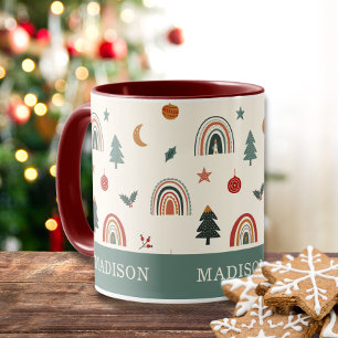 Cute Christmas Festive Rainbows Holidays Name Mug
