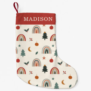 Cute Christmas Festive Rainbows Holidays Name Small Christmas Stocking