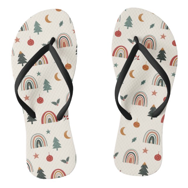 Cute Christmas Festive Rainbows Holidays Pattern Flip Flops (Footbed)