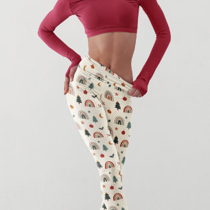 Cute Christmas Festive Rainbows Holidays Pattern Leggings