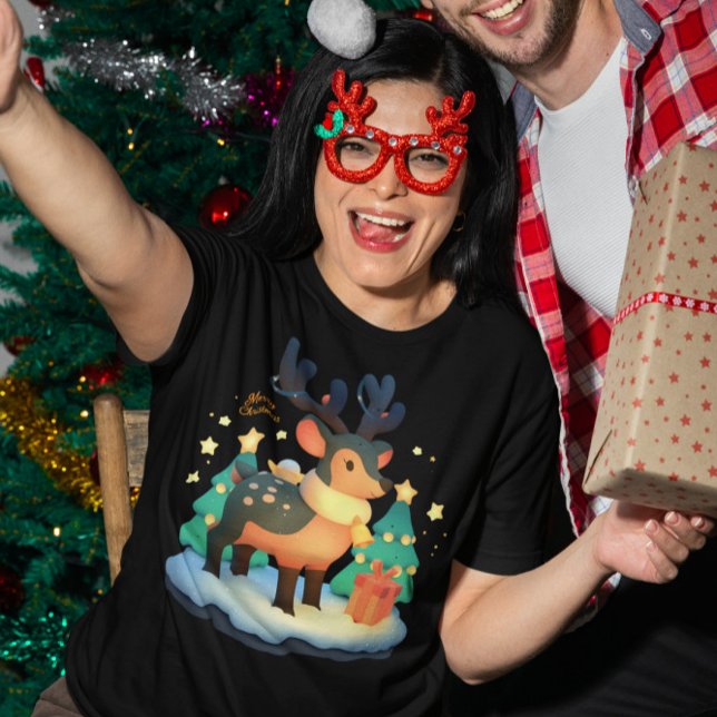 Cute Christmas - Festive Reindeer with Xmas Gift T-Shirt (Creator Uploaded)