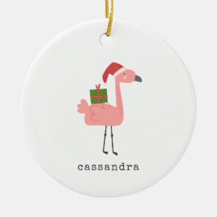 Cute Christmas Flamingo Illustration Personalised Ceramic Tree Decoration