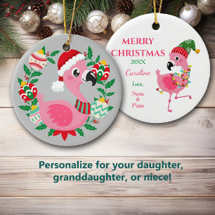 Cute Christmas Flamingo Wreath Granddaughter Ceramic Tree Decoration