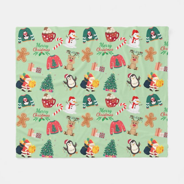 Cute Christmas Fleece Blanket (Front (Horizontal))