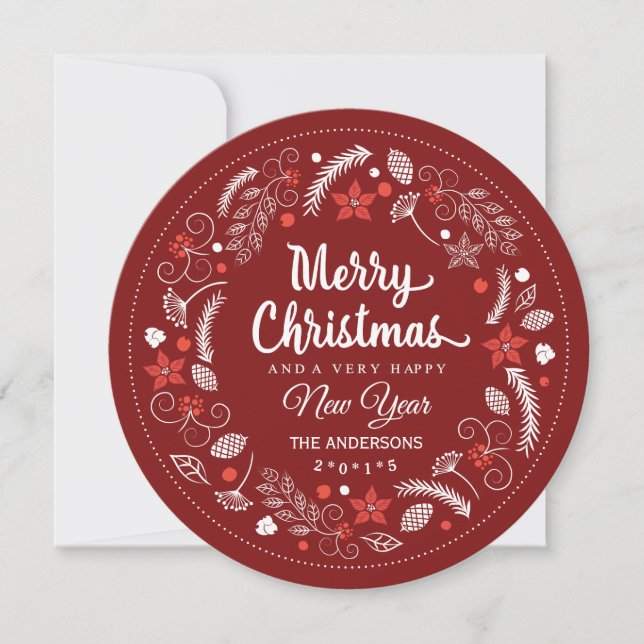 CUTE CHRISTMAS FLORAL WREATH HOLIDAY ROUND PHOTO (Front)