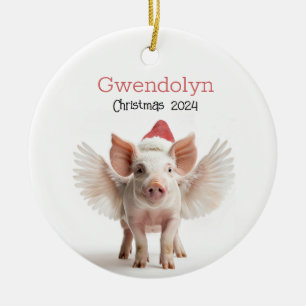 Cute Christmas Flying Pig Personalised Ornament