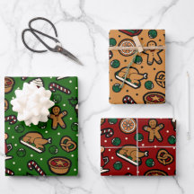 Cute Christmas Food Wrapping Paper Set of 3