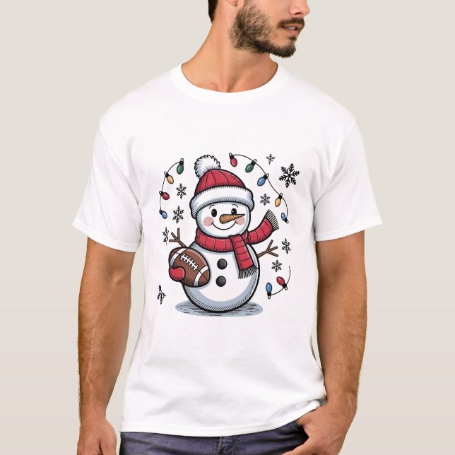 Cute Christmas Football Snowman Holiday Illustrati T-Shirt (Front)