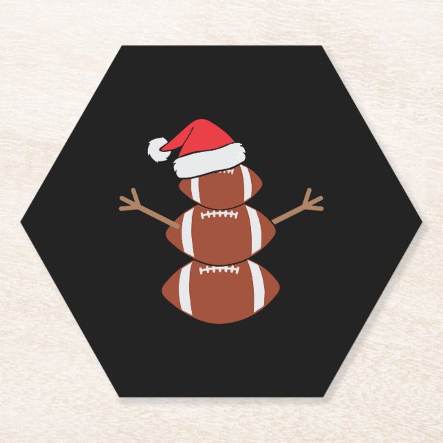 Cute Christmas Football Snowman Santa Hat Funny Paper Coaster (Front)